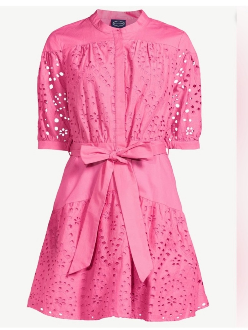 Scoop Pink Eyelet Mini Dress Belted Shirt Dress Size 4-6 Cottagecore Summer